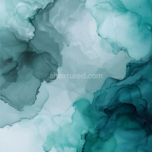 Seamless 3D Alcohol Ink PBR Texture Featuring Flowing Deep Teal and Aqua Waves