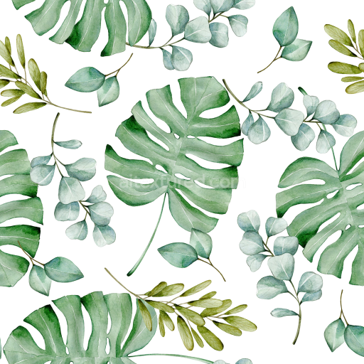 Seamless 3D PBR Watercolor Greenery Texture with Botanical Leaf Patterns