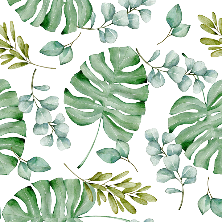Watercolor Greenery with Botanical Leaf Patterns seamless PBR texture preview