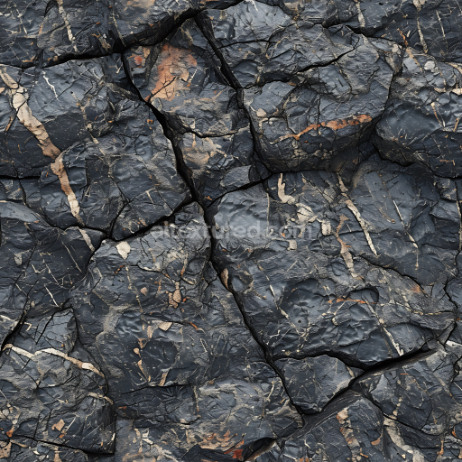 Seamless 3D PBR Texture of Dark Fractured Cliff Rock with Metallic Veins