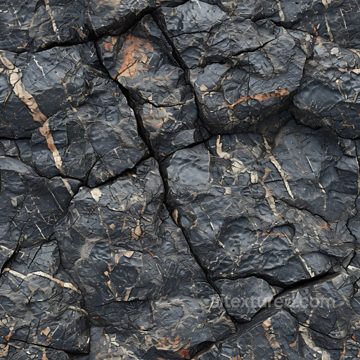 Stone Texture of Dark Fractured Cliff Rock with Metallic Veins seamless Stone PBR texture