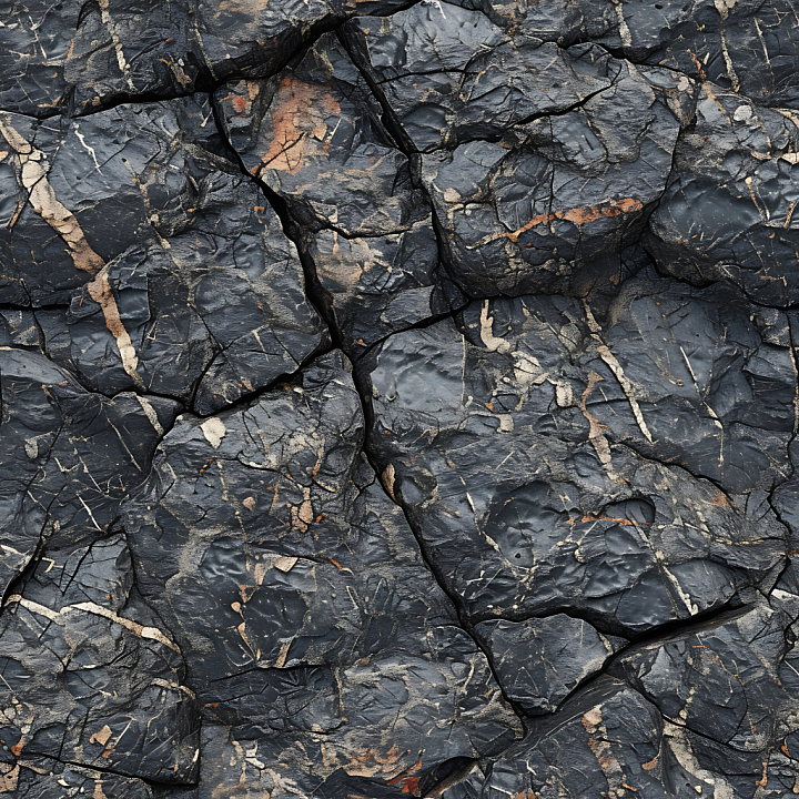 Stone of Dark Fractured Cliff Rock with Metallic Veins seamless PBR texture preview