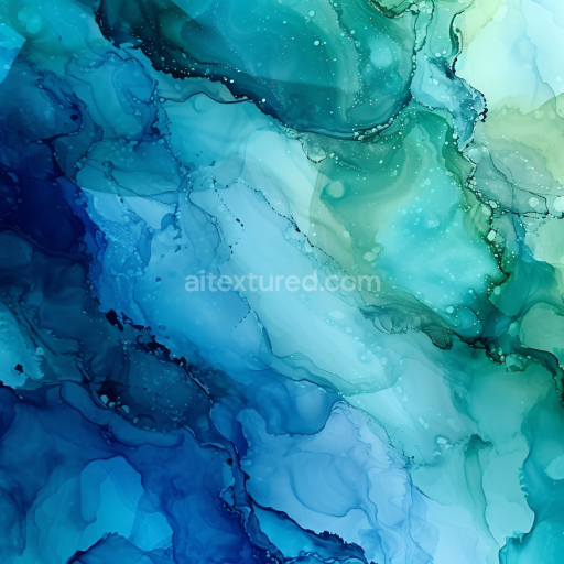 Seamless 3D Alcohol Ink PBR Texture with Teal and Blue Fluid Waves