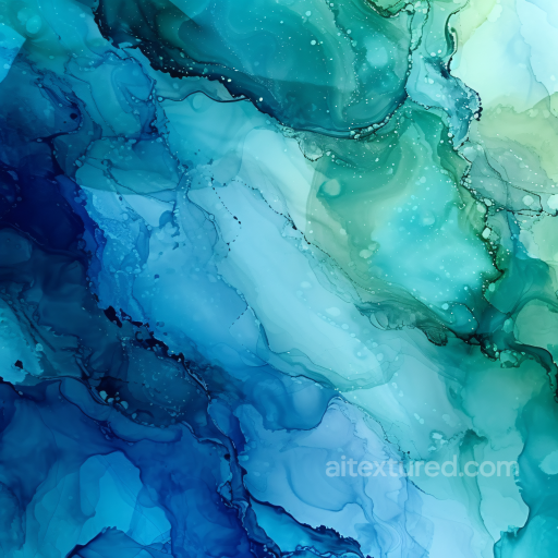 Alcohol Ink PBR Texture with Teal and Blue Fluid Waves seamless Alcohol ink PBR texture