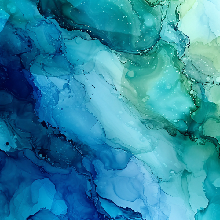 Alcohol Ink with Teal and Blue Fluid Waves seamless PBR texture preview