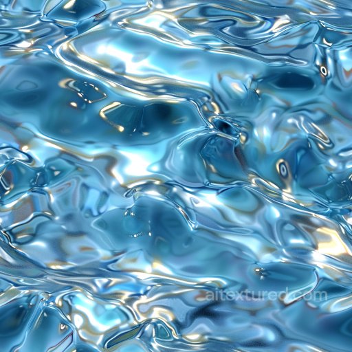 Seamless 3D PBR Glossy Texture Featuring Fluid Blue Liquid Surface with Reflective Highli… texture preview