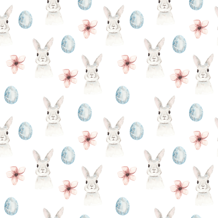 With Watercolor Bunnies, Eggs, And Flowers seamless PBR texture preview