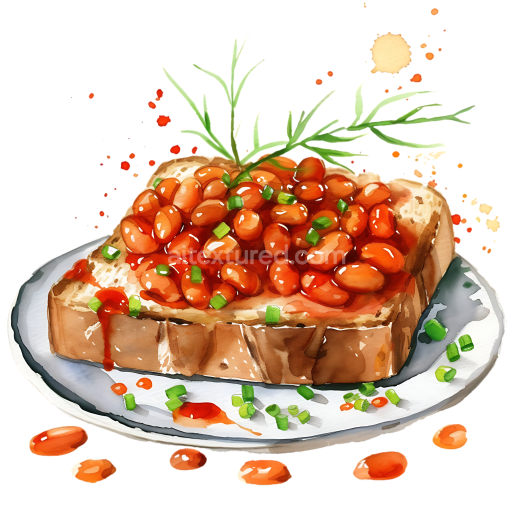 Watercolor Style Baked Beans on Toast Breakfast Clipart with Herbs