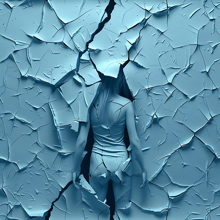 Cracked and Peeling Paint in Cool Blue Tones seamless PBR texture preview