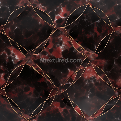 Seamless 3D PBR Black and Red Marble Flooring Texture with Copper Vein Pattern