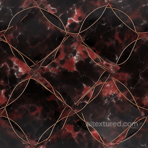 Black and Red Marble Flooring Texture with Copper Vein Pattern seamless Marble PBR texture