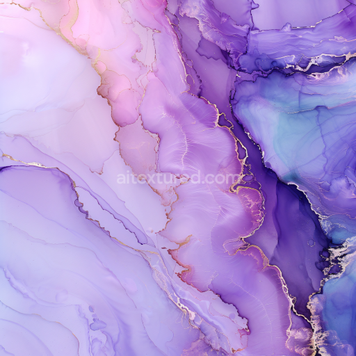Seamless 3D Alcohol Ink PBR Texture with Purple and Gold Fluid Waves