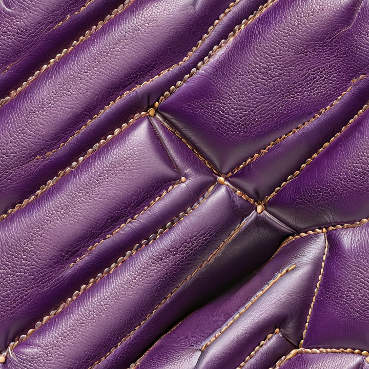 Purple Quilted Leather with Fine Grain and Stitch Detailing seamless PBR texture preview