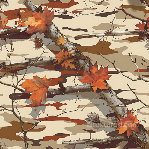 autumn woodland camouflage PBR texture with brown leaves and branch overlays seamless Color Camouflage PBR texture
