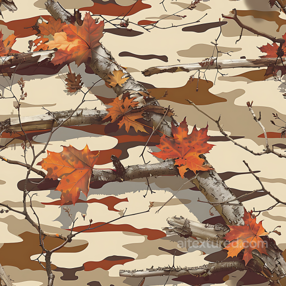 autumn woodland camouflage PBR texture with brown leaves and branch overlays Color Camouflage texture preview