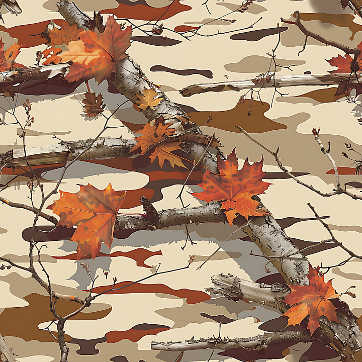 Autumn Woodland Camouflage With Brown Leaves And Branch Overlays seamless PBR texture preview