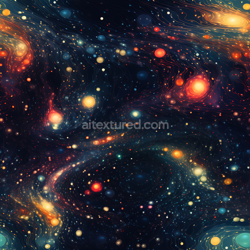 Seamless 3D Space PBR Texture Featuring Cosmic Galaxy Flow with Multicolored Starfields