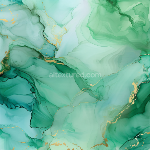 Seamless 3D Alcohol Ink PBR Texture Featuring Green Fluid Swirls with Gold Veins