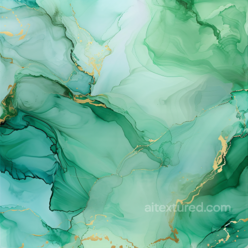 Alcohol Ink PBR Texture Featuring Green Fluid Swirls with Gold Veins seamless Alcohol ink PBR texture