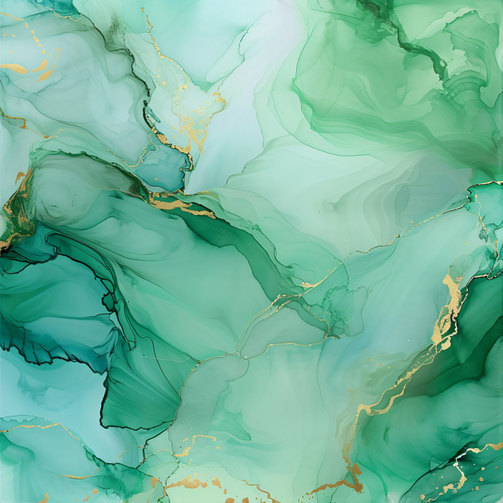 Alcohol Ink Featuring Green Fluid Swirls with Gold Veins seamless PBR texture preview