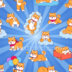 seamless Seamless 3D PBR texture featuring playful cartoon baby dogs on blue background texture 8k free download PBR