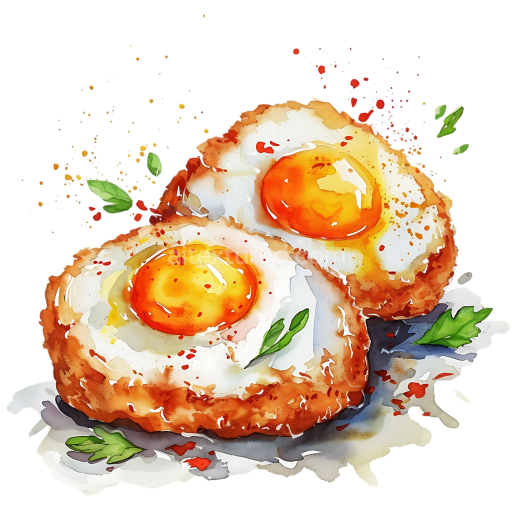 Breakfast Illustration of Cauliflower Hash Browns with Fried Eggs and Herbs