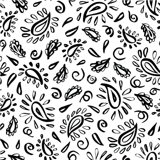 Seamless 3D PBR Retro Paisley Fabric Texture with Black and White Paisley Motifs