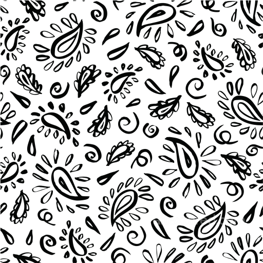 Retro Paisley Fabric Texture with Black and White Paisley Motifs seamless Retro Paisley PBR texture