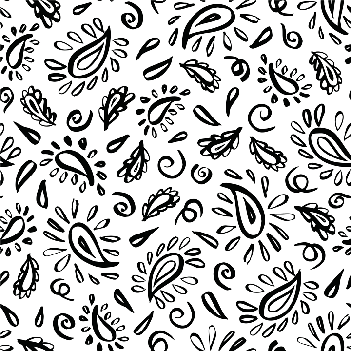 Retro Paisley Fabric with Black and White Paisley Motifs seamless PBR texture preview
