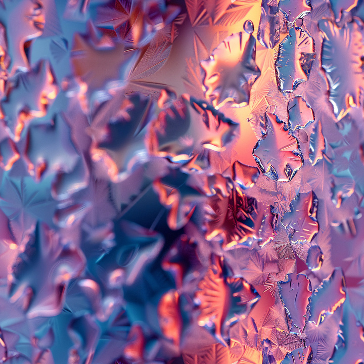 Glossy Frosted Glass with Iridescent Blue and Orange Details seamless PBR texture preview