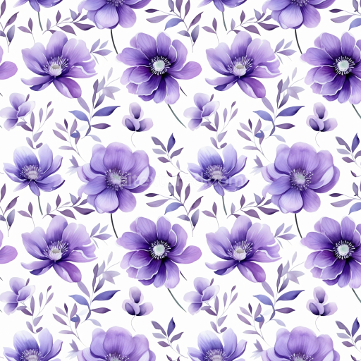 Seamless 3D PBR Texture of Soft Purple Flower Pattern on White Fabric
