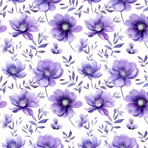 Soft Purple Flower Pattern on White Fabric Seamless Texture seamless Purple Flower PBR texture