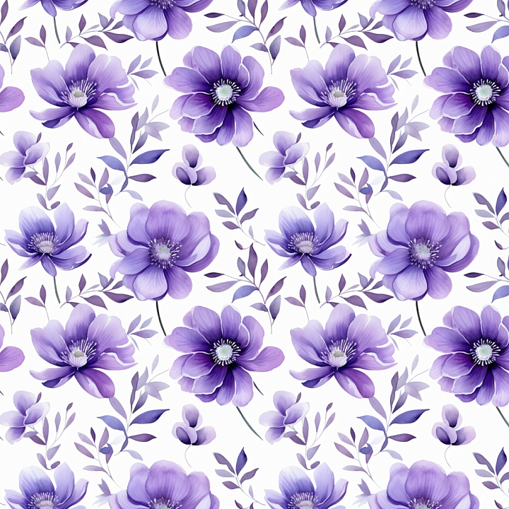 Soft Purple Flower Pattern on White Fabric seamless PBR texture preview