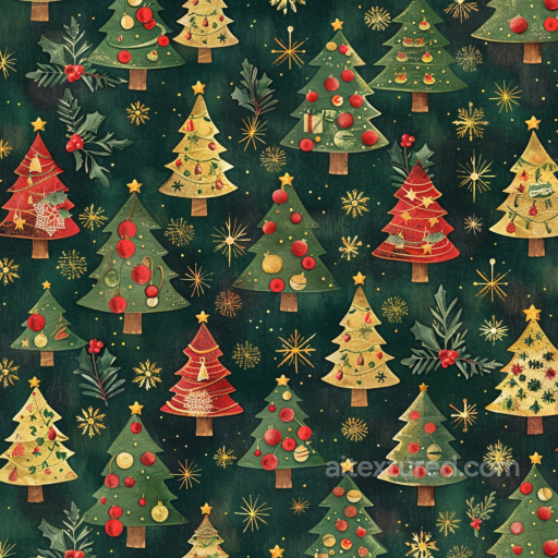 Digital Paper Texture Featuring Festive Christmas Trees and Holiday Decorations seamless All Christmas Digital paper PBR texture