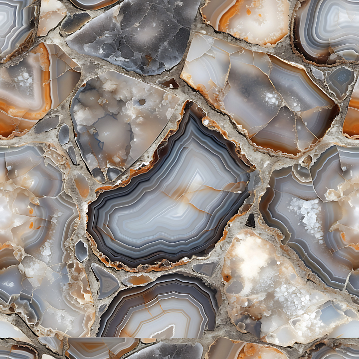 Agate Stone Featuring Crystal Layers and Earthy Veins seamless PBR texture preview
