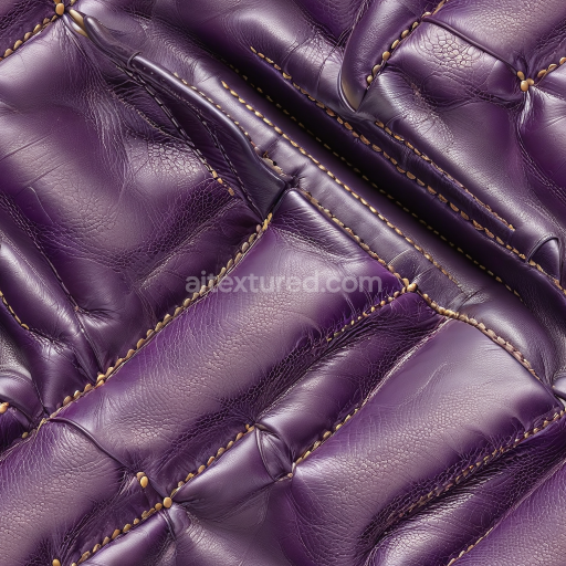 Seamless 3D Quilted Purple Leather PBR Texture with Detailed Grain and Stitching