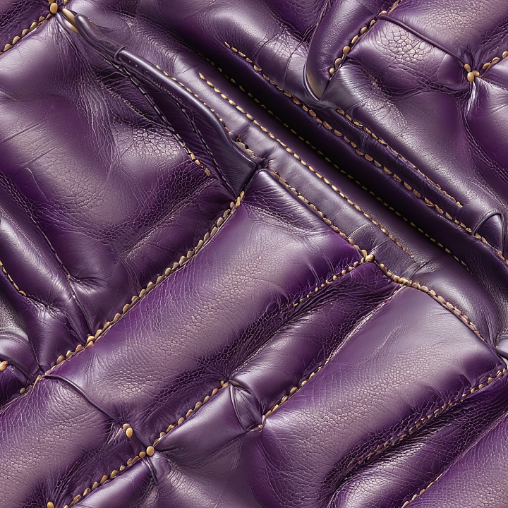 Quilted Purple Leather with Detailed Grain and Stitching seamless PBR texture preview