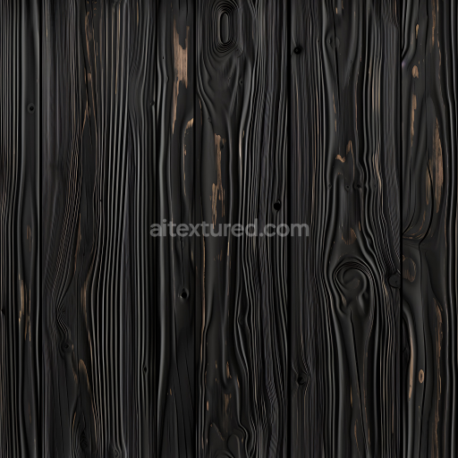 Seamless 3D Charred Black Wood Planks PBR Texture with Distressed Grain