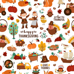 seamless Seamless 3D PBR Texture Featuring Colorful Thanksgiving Cartoon Illustrations texture 8k free download PBR