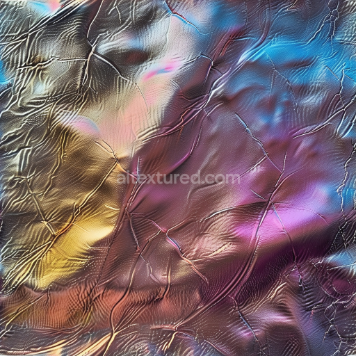 Seamless 3D cracked leather PBR texture with vibrant iridescent colors and fine grain