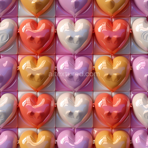 Seamless 3D Inflated Heart-Shaped Vinyl PBR Texture in Pastel and Warm Hues