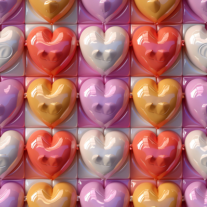 Inflated Featuring Glossy Heart-Shaped Balloon Panels in Pastel Colors seamless PBR texture preview