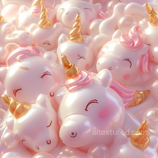 Inflated Unicorn Vinyl PBR Texture with Glossy Pastel Pink and Gold Horns seamless Inflated PBR texture