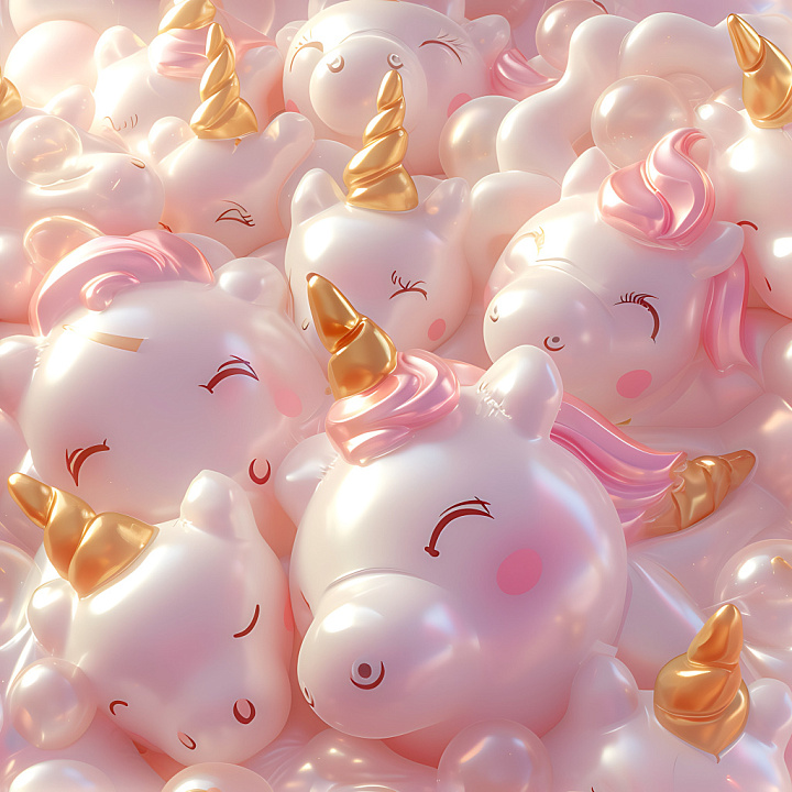 Inflated of Pastel Pink Unicorn Vinyl with Golden Horns seamless PBR texture preview