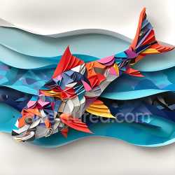 seamless Seamless 3D PBR Texture Featuring Abstract Barracuda Fish Origami with Vibrant Multi-Color Layers texture 8k free download PBR