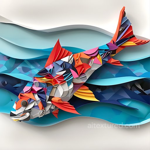 Animal - Seamless 3D PBR Texture Featuring Abstract Barracuda Fish Origami with Vibrant Multi-Colo… texture preview