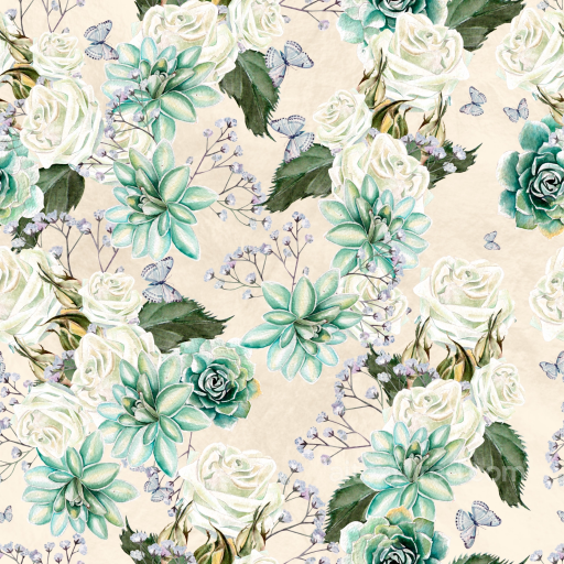 Featuring Watercolor Succulents and White Roses seamless Flower PBR texture