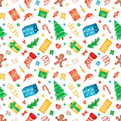 Seamless 3D PBR Texture Featuring Colorful Watercolor Christmas Icons