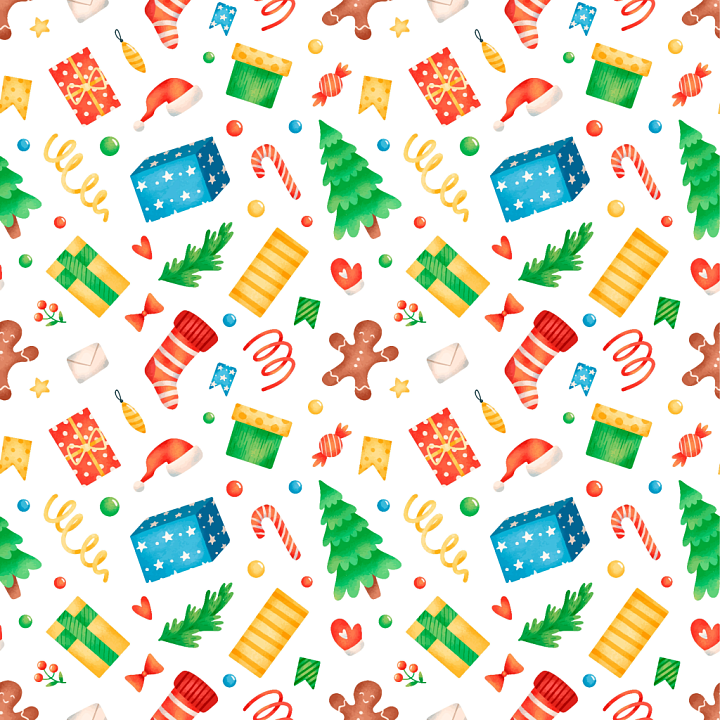 Christmas Digital Paper with Festive Elements seamless PBR texture preview