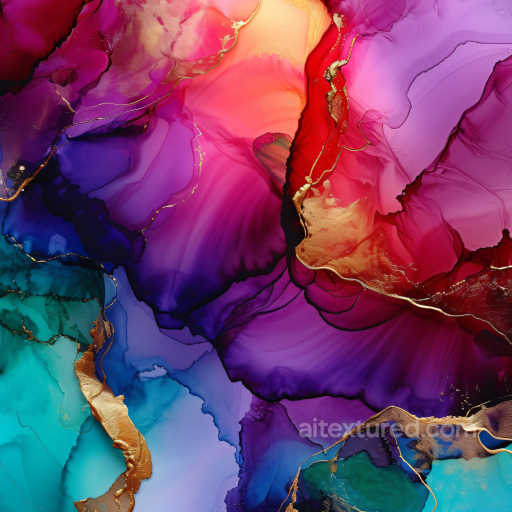 Alcohol Ink PBR Texture Featuring Violet Waves and Gold Veining seamless Alcohol ink PBR texture
